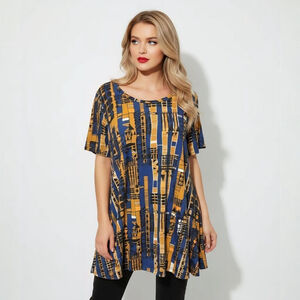 Lularoe XXS Blue White Orange Black Geometric Perfect T Shirt